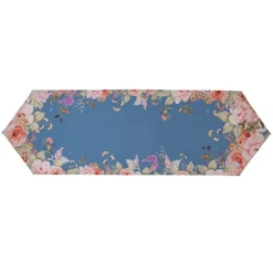 Tafelloper blauw met bloemen 50*160