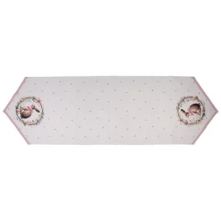 Tafelloper haas en roosjes roze 50*160