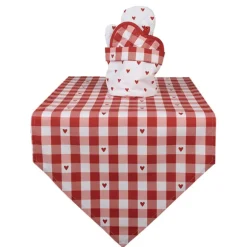 Tafelloper Love It hartjes rood/wit