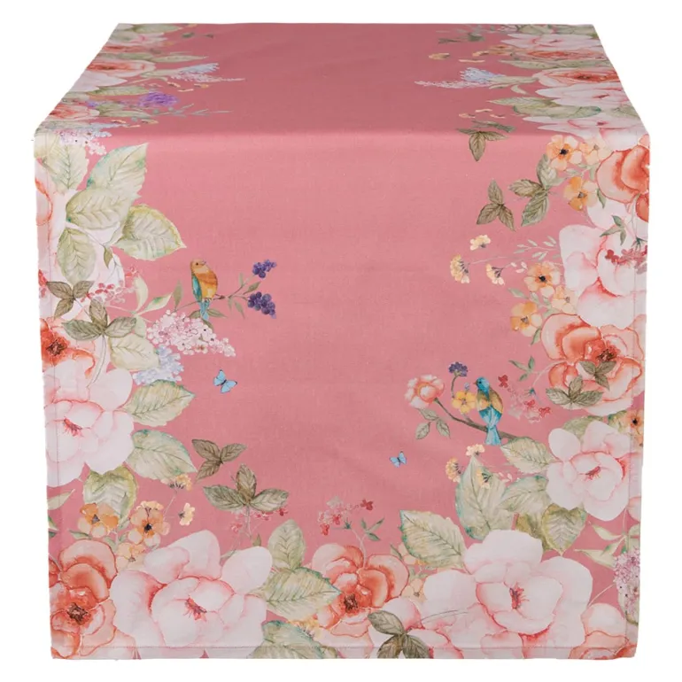 Tafelloper roze met bloemen 50*140