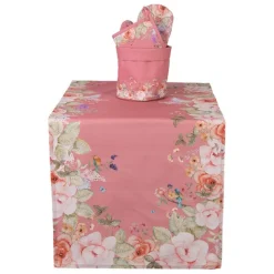 Tafelloper roze met bloemen 50*140