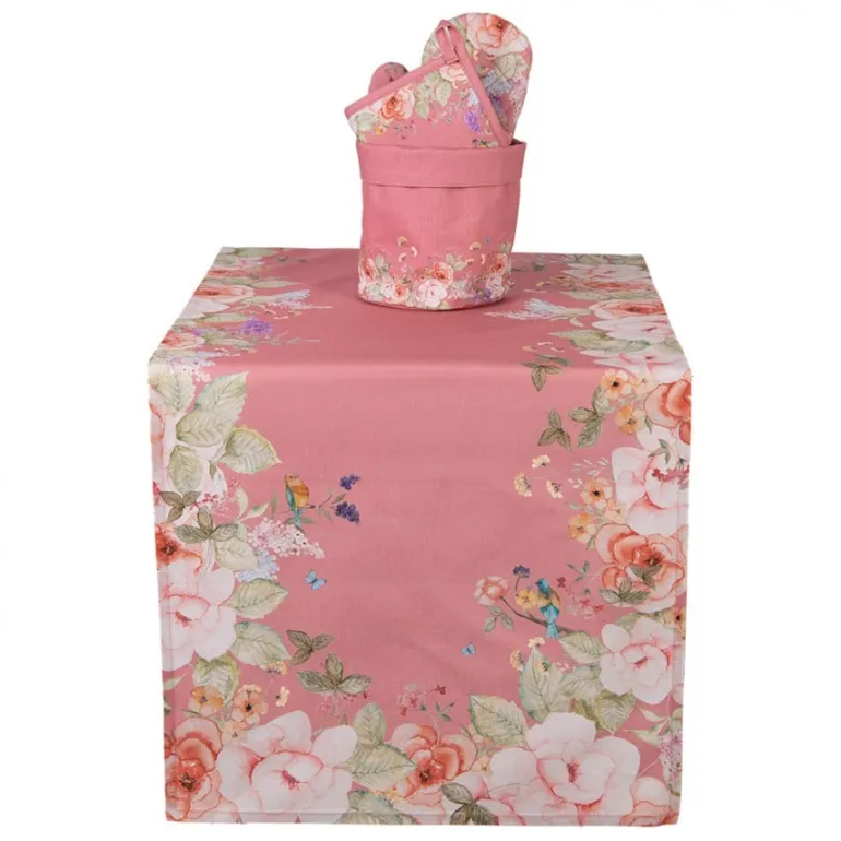 Tafelloper roze met bloemen 50*140