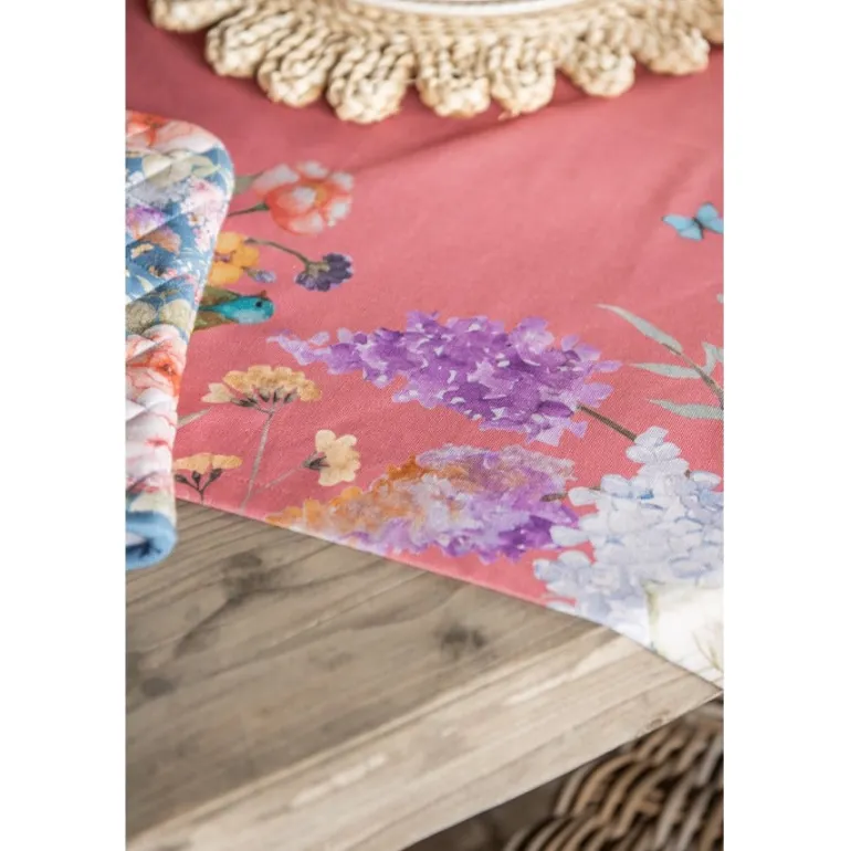 Tafelloper roze met bloemen 50*140