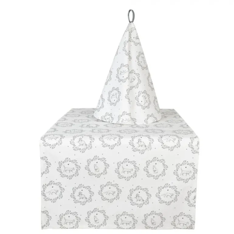 Tafelloper wit/grijs kat 50*140