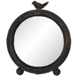 Tafelspiegel brocant rond zwart met vogeltje