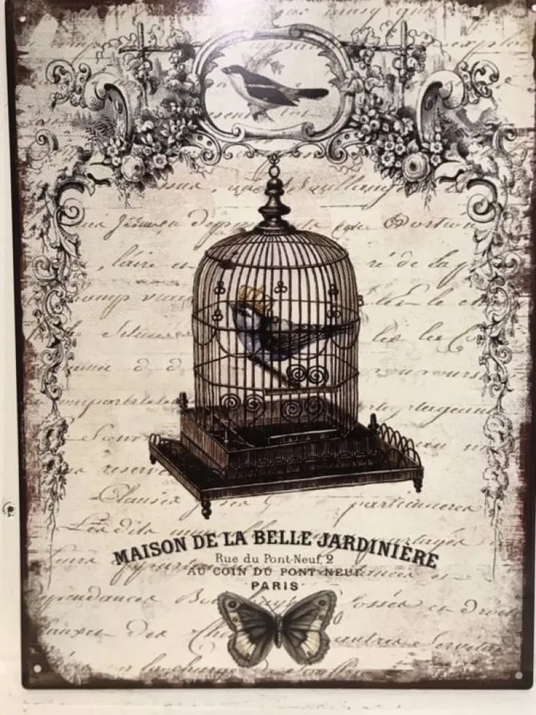 Tekstbord / wandplaat Vogelkooi 25*33