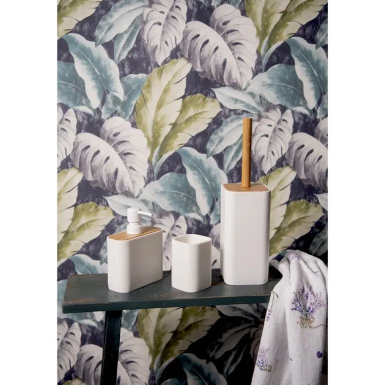 Toiletborstelhouder wit met hout