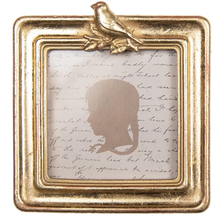 Vierkant goudkleurig fotolijstje vogel 8*8