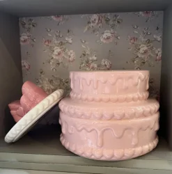 Voorraadpot taart roze keramiek 13*15