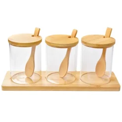 Voorraadpotten (3) op houten schaal Ø 8 cm