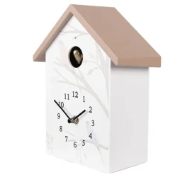 Wandklok met vogelgeluid wit/beige 20*10*26