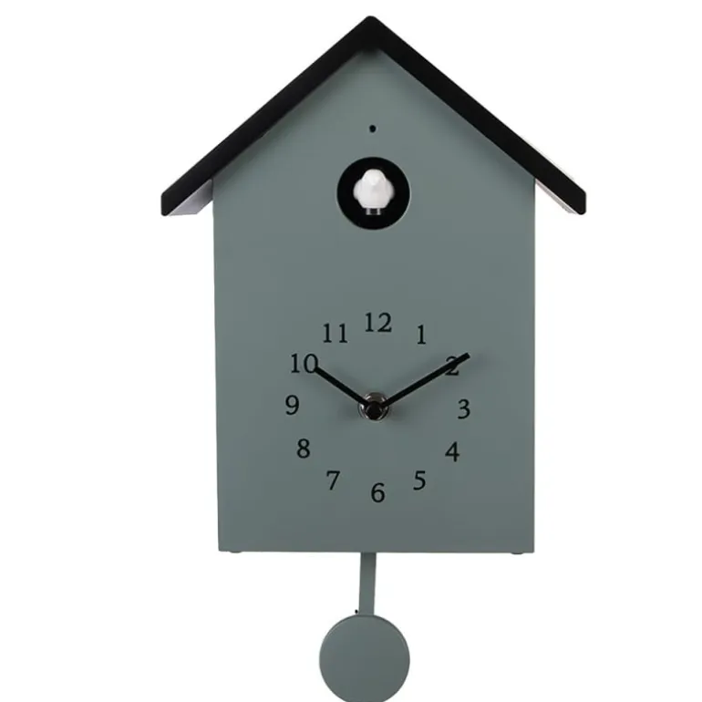 Wandklok met vogelgeluid groen/zwart 20*10*26