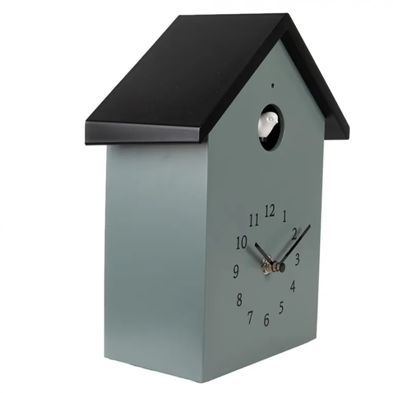 Wandklok met vogelgeluid groen/zwart 20*10*26