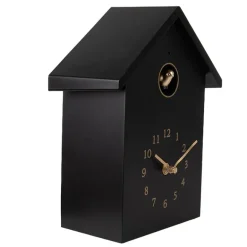 Wandklok met vogelgeluid zwart 20*10*26