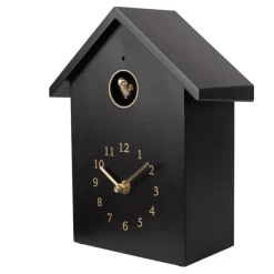 Wandklok met vogelgeluid zwart 20*10*26