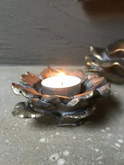 Waxinelichthouder bloem goudkleur