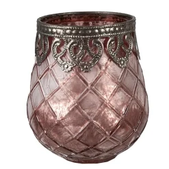 Waxinelichthouder glas roze 9*11