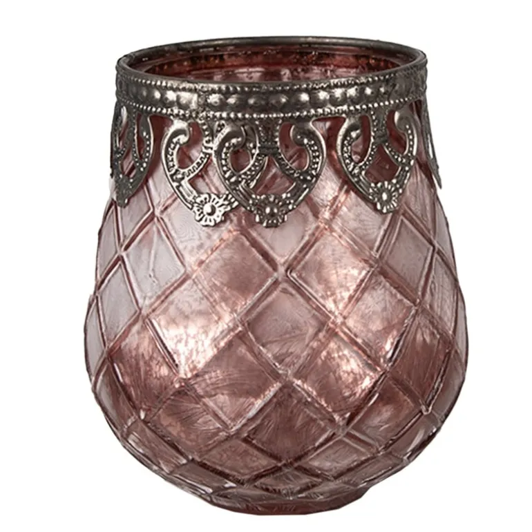 Waxinelichthouder glas roze 9*11