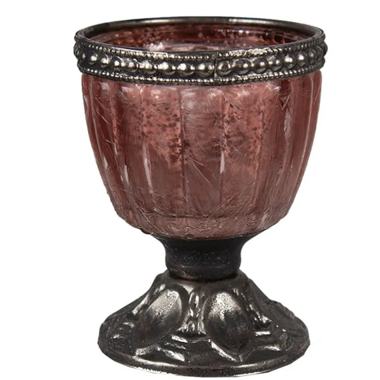 Waxinelichthouder glas roze 6*8