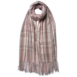 Winter sjaal geruit roze/beige