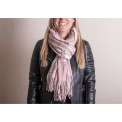 Winter sjaal geruit roze/beige
