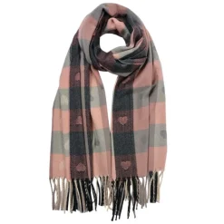 Winter sjaal roze/grijs hartjes