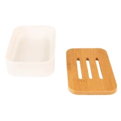 Zeepbakje wit met hout